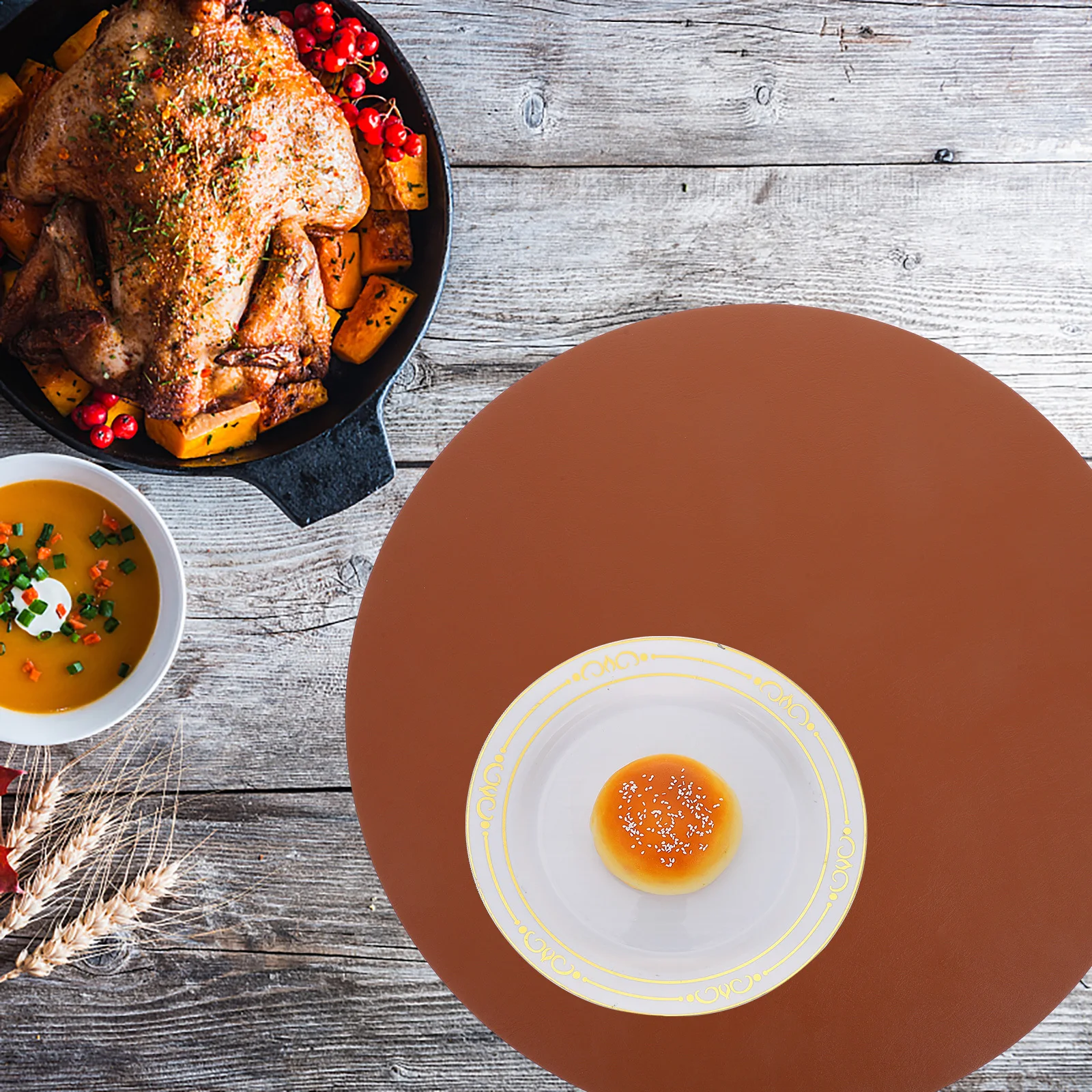 

6Pcs Round PU Placemats Washable Reusable Table Mats for Dining Table Decor Simple Style Placemats Heat Resistant