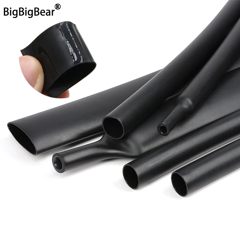 1~10m 3:1 Heat Shrink Tubing With Glue 1.6 ~ 50mm Black Double Wall Adhensive Polyolefin Sleeve Lined Wire Cable Protector