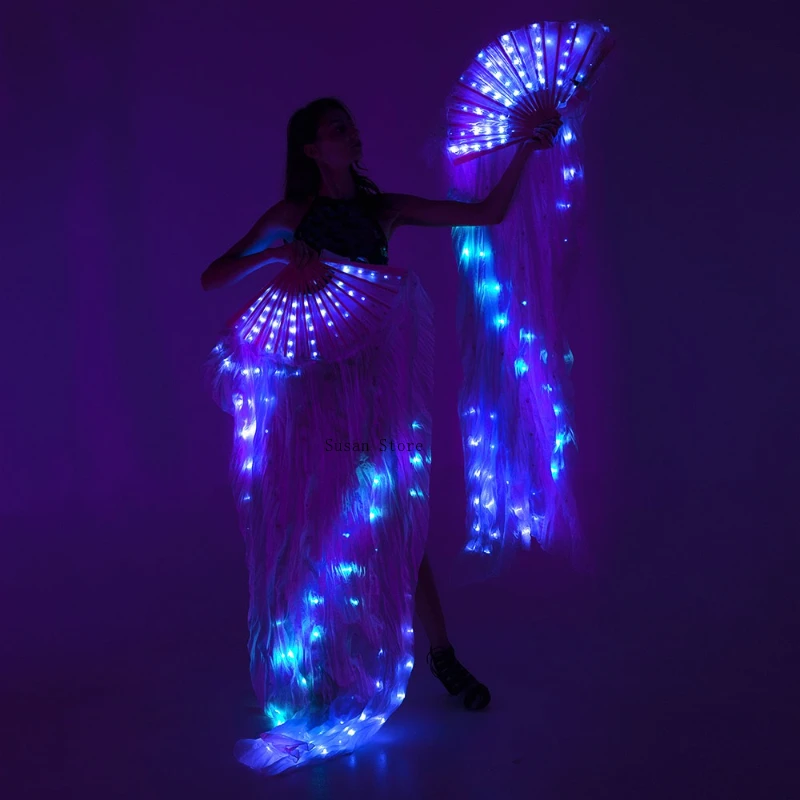 LED a colori danza del ventre ventaglio di seta velo accessori per spettacoli teatrali ventagli lumineosi per matrimoni feste danzanti