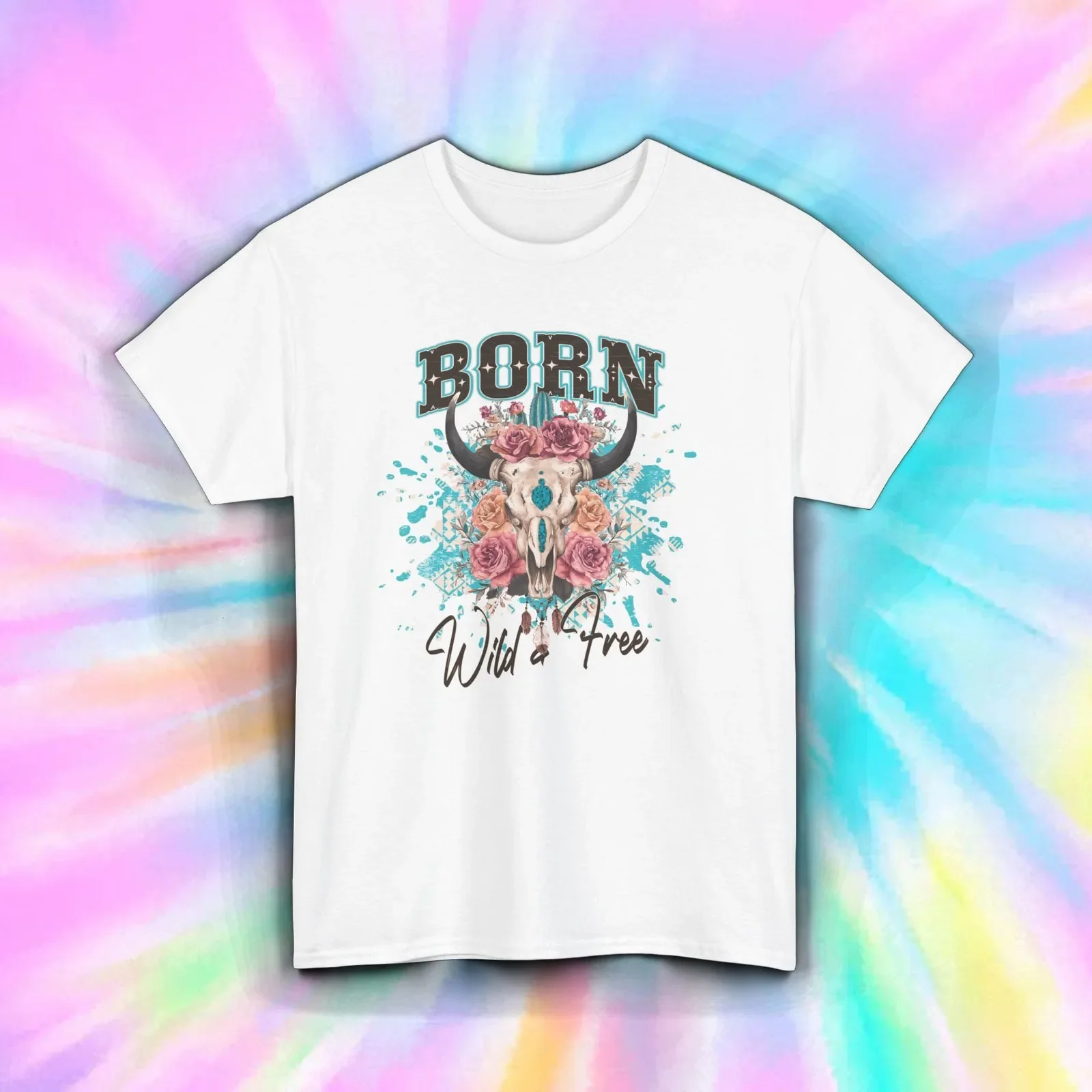 

Рубашка Born Wild and Free Bull Skull с цветочным принтом в стиле вестерн, футболка в стиле пастушки S-5XL