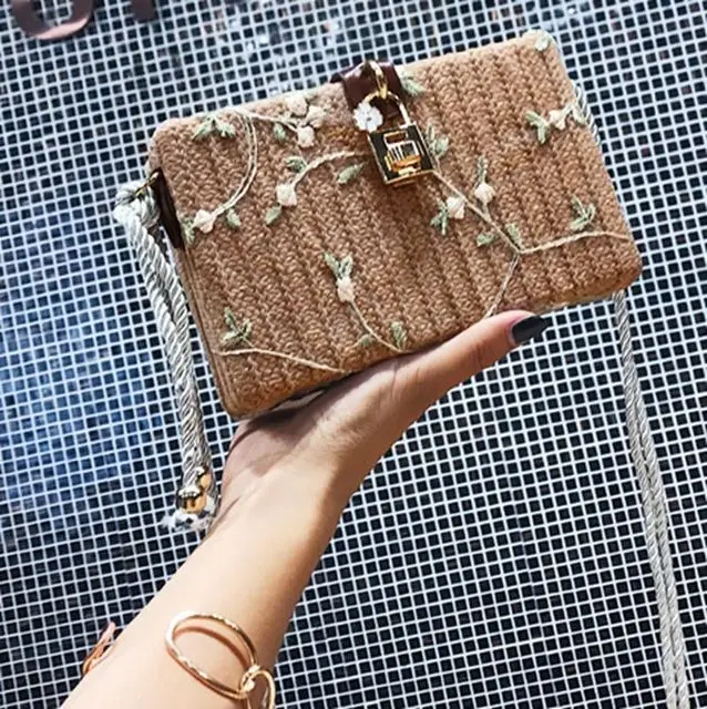 2023 Summer Beach Women Straw Handbags Messenger bag Square Hand Woven Rattan Bag Ladies Crossbody Shoulder Bags bolsa feminina