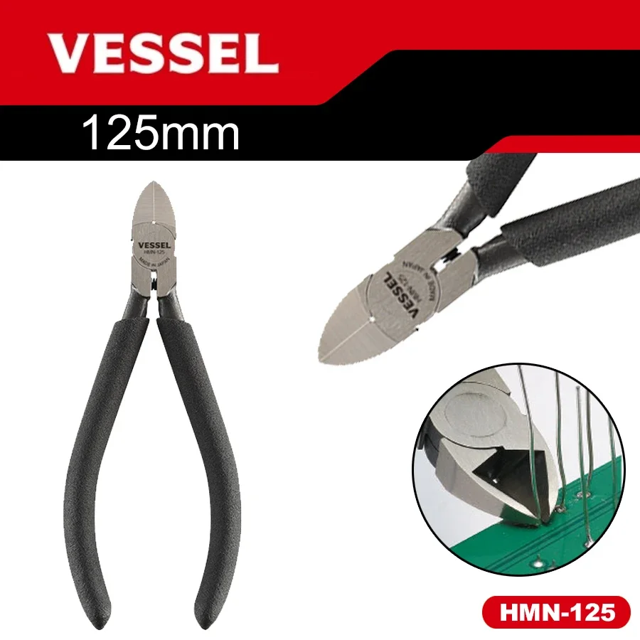 VESSEL Micro Wire Cutting Pliers Side Cutting Nippers Multifunction Sharp Clippers Diagonal Nose Pliers HMN-110 HMN-125