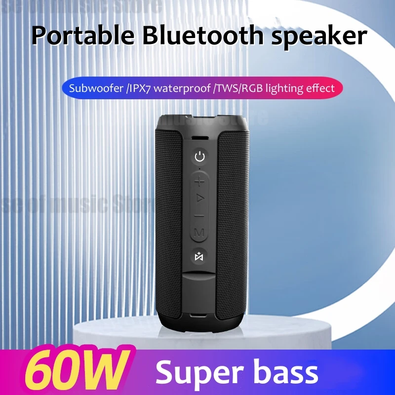 

SODLK 60W High-power Portable Wireless Bluetooth Speakers Outdoor IPX7 Waterproof Subwoofer Audio TWS Shock Stereo Sound Column