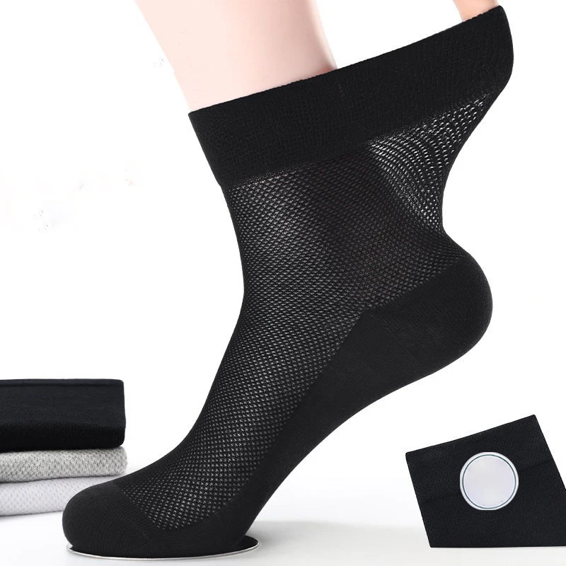 6 Pairs/Lot Men's Black White Socks Work Casual Business Thin Mesh Breathable Short Middle Tube Plus Size EU38-47 Sock