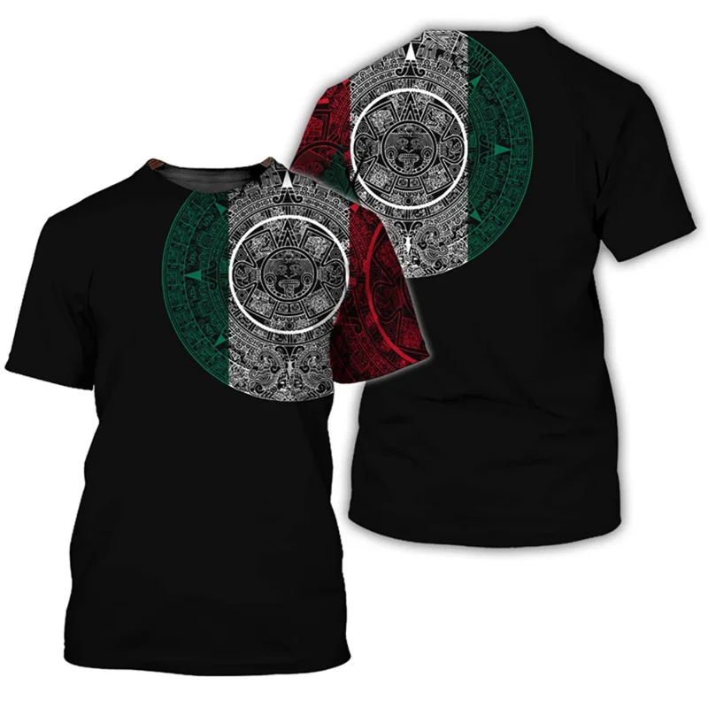 Summer 3D Mexico Emblem Flag Printed T Shirt For Men Spiritual Totem Graphic T-shirts Fashion Streetwear Clothing Unisex Top Tee