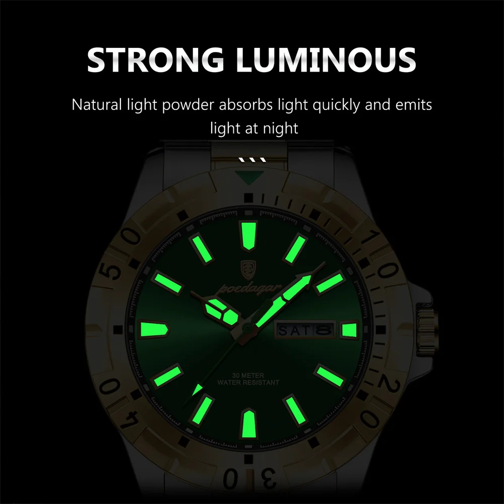 POEDAGAR Luxury Watch For Man Military Sports Men Quartz Watch Waterproof Luminous Date Week Stainless Steel Men\'s Watches Reloj