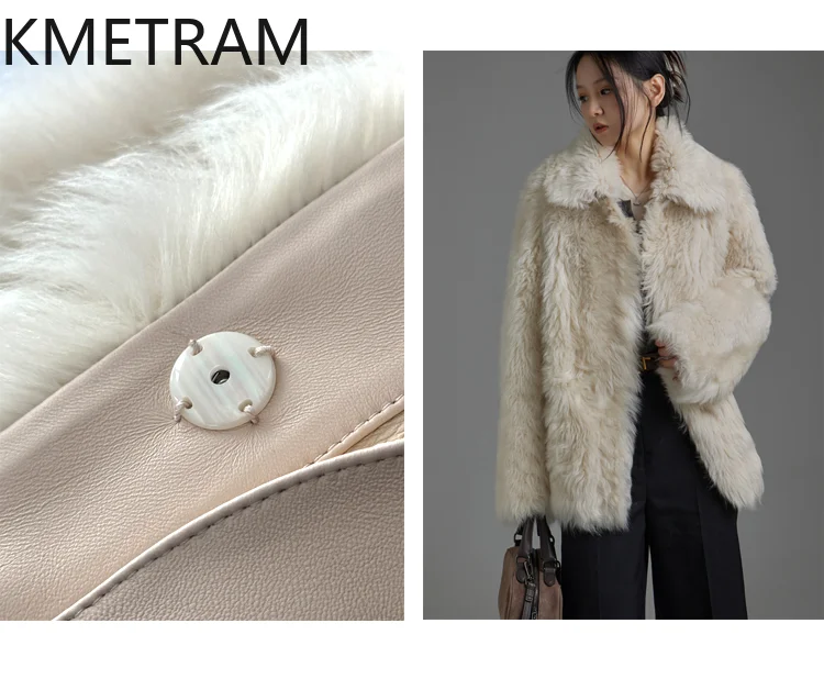 KMETRAM 100% Natural Tuscany Wool Sheepskin Fur Jacket Woman Square-Cut Collar Mid-Length Coat Women Winter Clothes 2025 шуба