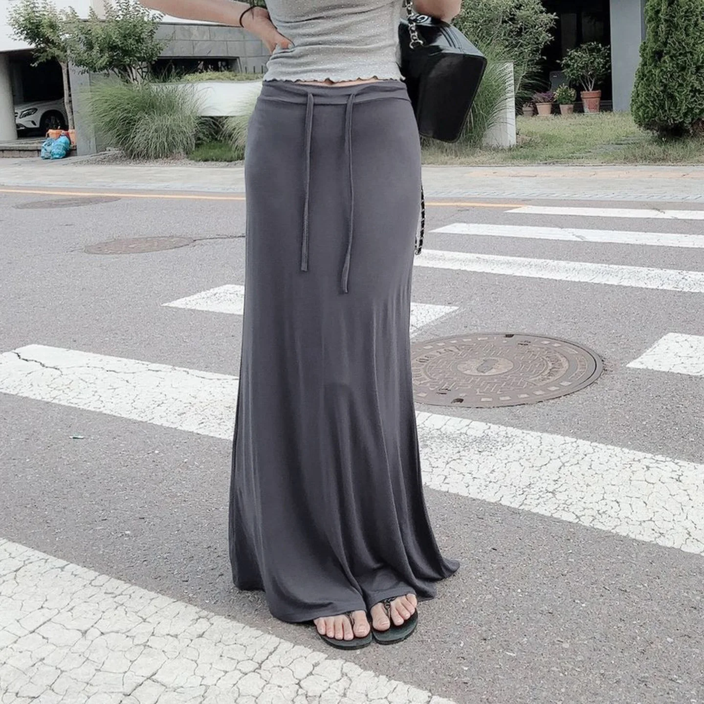 

Простая цветная вязаная юбка с запахом для женщин, базовый осенний сезон, свободный дизайн с завязками