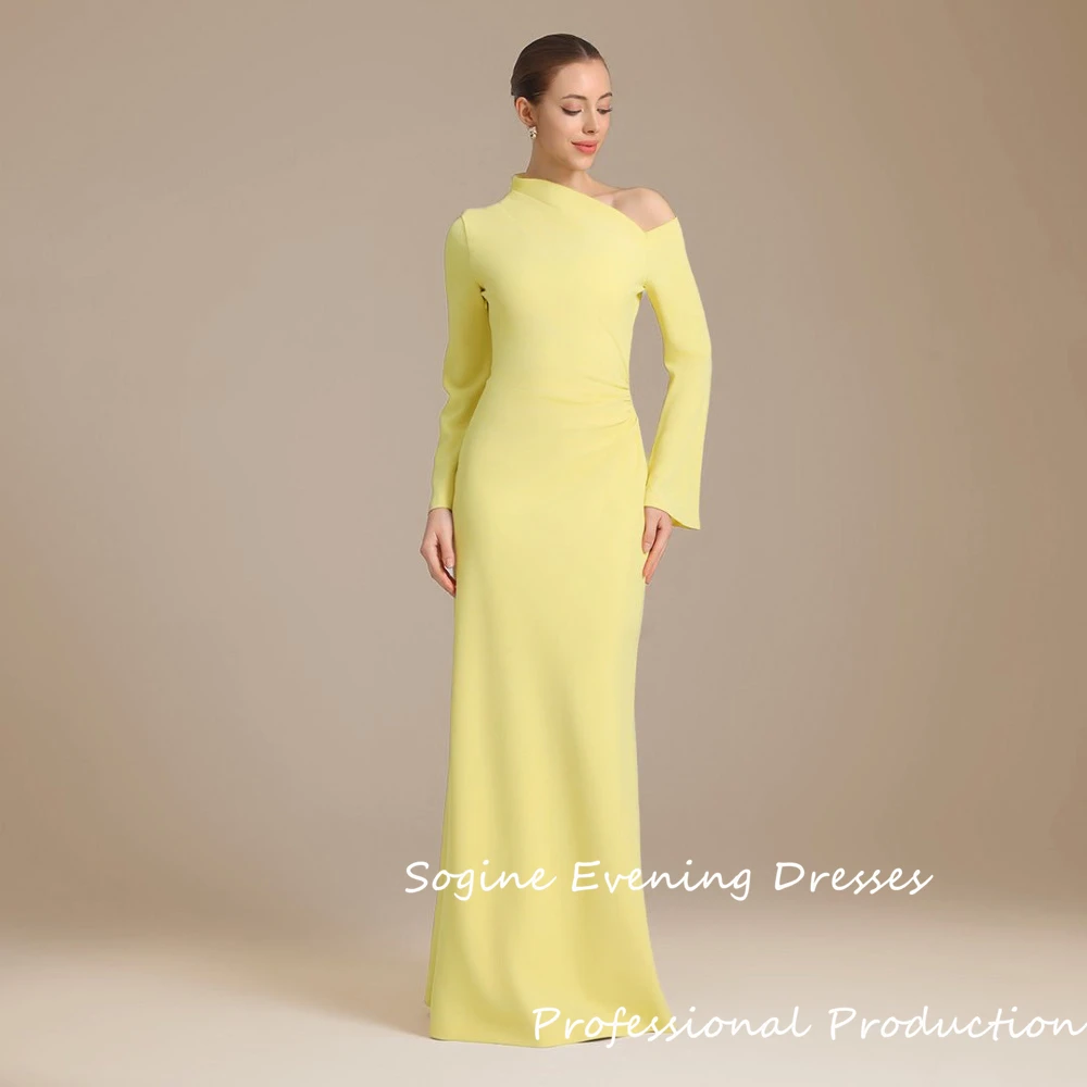 Bare Neck Prom Dresses Custom Made For Sexy Women Crepe Formal Full Sleeve Evening Dress High Quality Crepe Cocktail Gowns