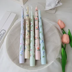 7.5'' Taper Scented Candles Romantic Hand Painted Rose Long Candle for Dinner Table Decoration Wedding Country Decor