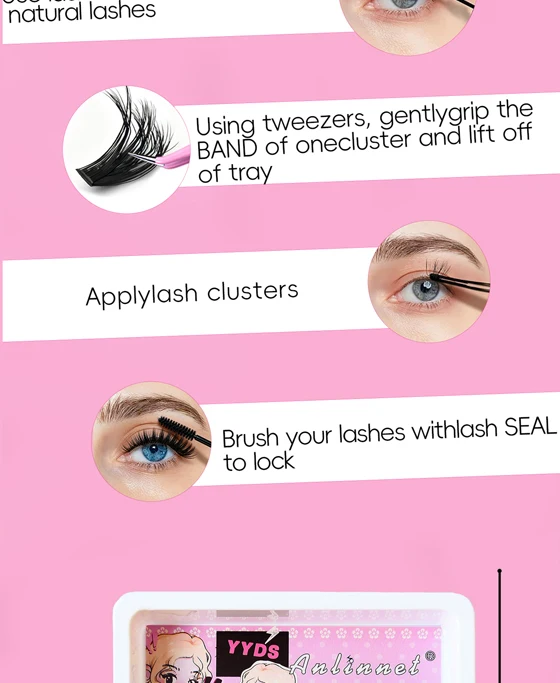 10 Reihen, 200 Cluster mit 3D-Wimpern, Make-up-Wimpern, natürliche und flauschige Wimpern, persönliche, leicht zu entblättende Wimpern, 9–15 mm – Detail 7