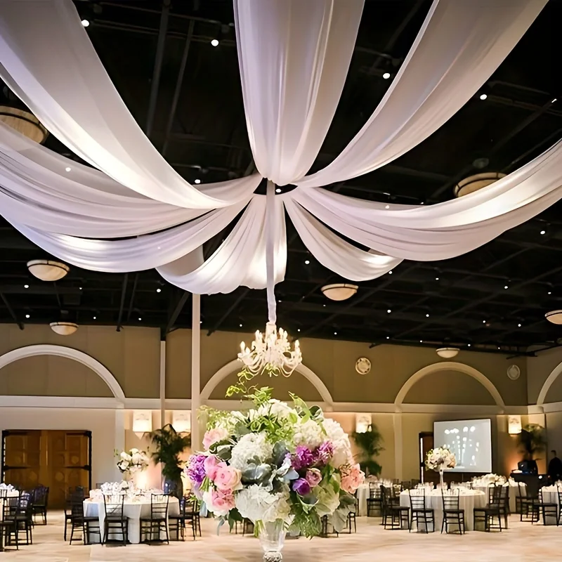 White Ceiling Drapes for Weddings Chiffon Sheer Draping Fabric Wedding Ceremony Reception Halls Decorations