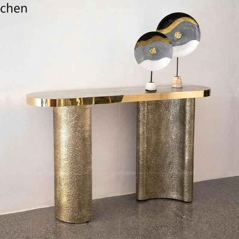 y9.3-marble lig luxury high sense modern creative villa corridor against the wall metal entrance table