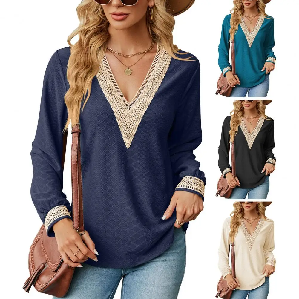 Overhemden En Blouses Uitgeholde Kleur Bijpassende Patchwork Losse Trui Lange Mouw Zacht Casual Halflang Shirt Blouse