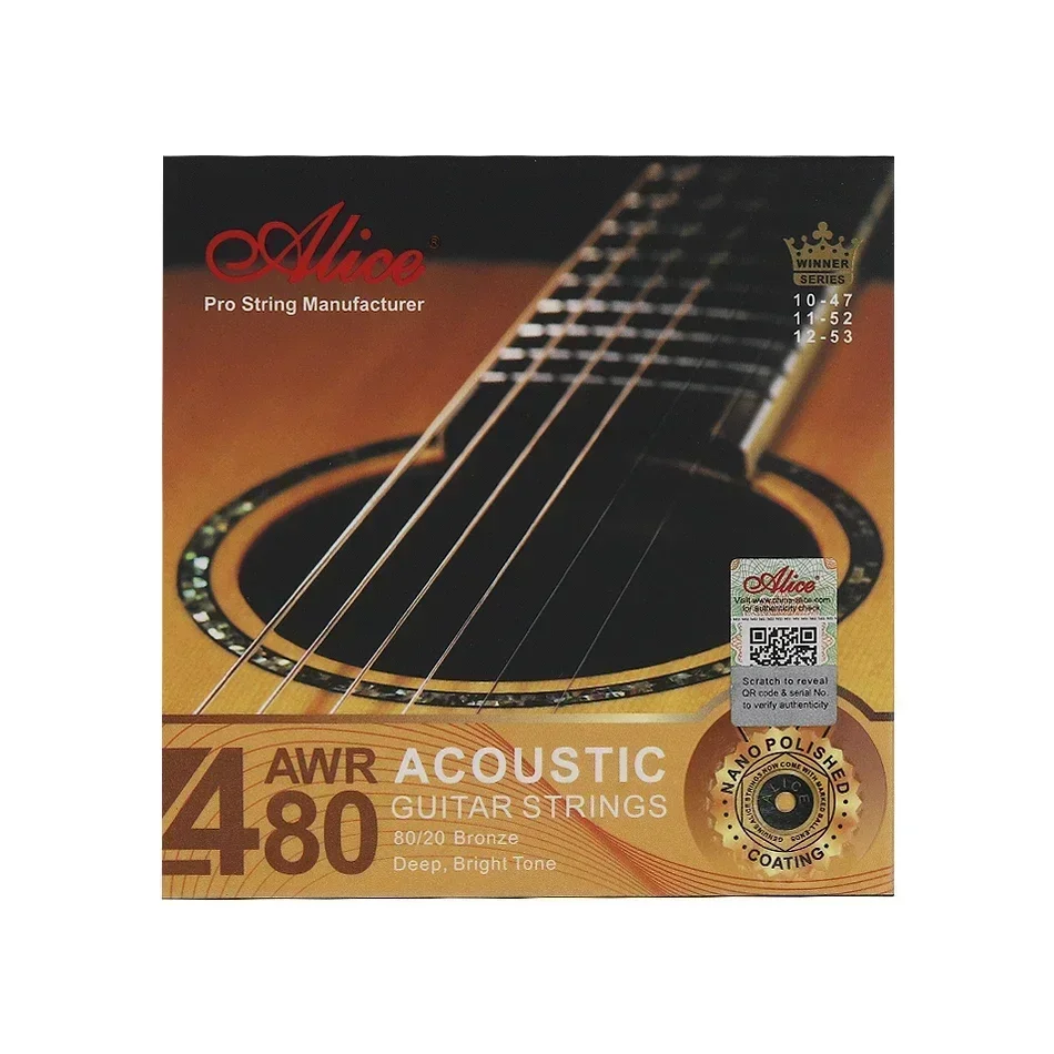 Alice AWR480 Acoustic Guitar Strings 1st-6th Hexagonal Core 80/20 Bronze Nano Polished Coating Performance Strings