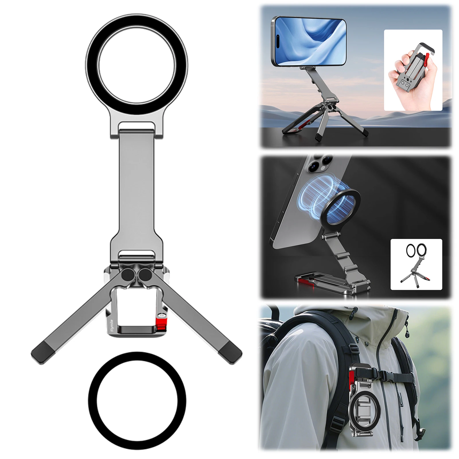 

Magnetic Phone Tripod Stand Foldable Portable Magnetic Phone Holder Adjustable Phone Mount for iPhone 16 15 14 13 12 Series