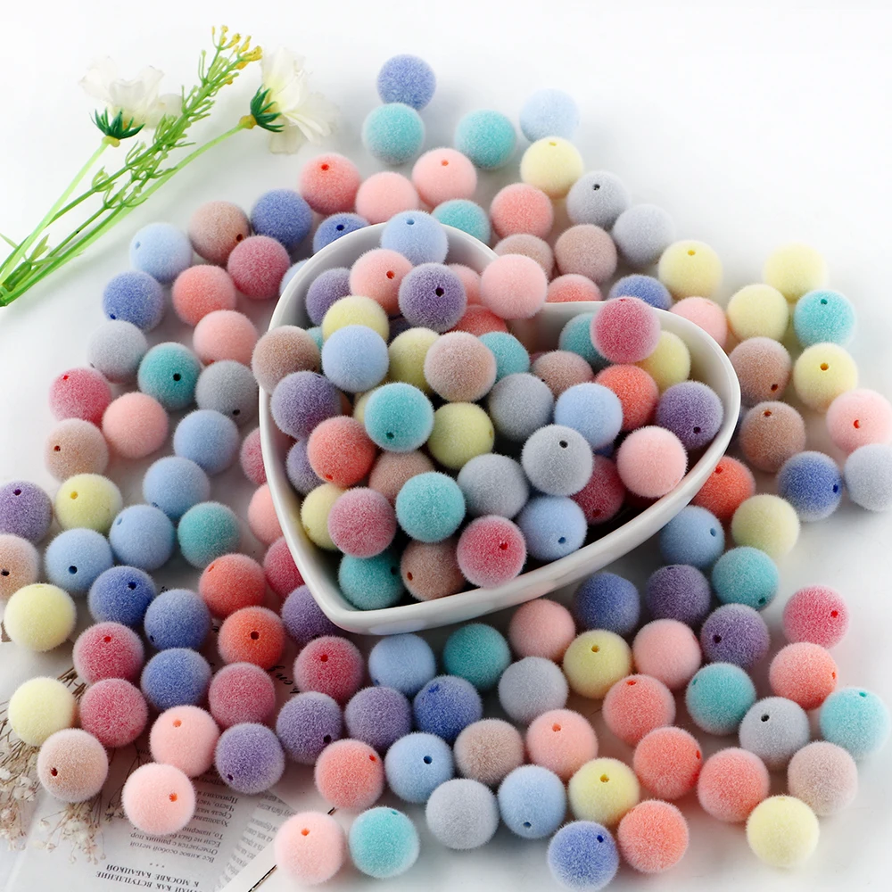 5 Stücke Bunte Beflockung Samt Acryl Runde Perlen 16mm DIY Halskette Armband Ohrring Zubehör Für Schmuck Machen