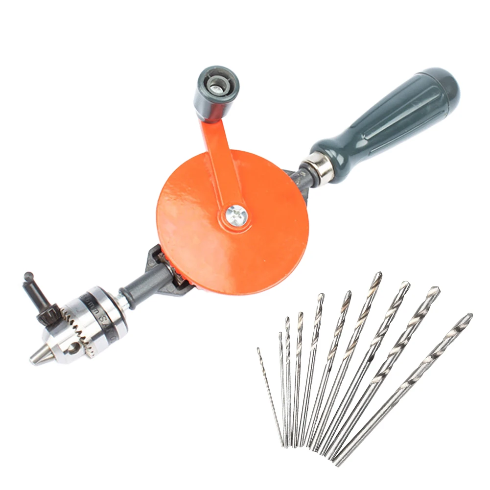 Portable Multi-function Hand Crank Small Drill Manual Hand Drill Set With 10 Bits For DIY Woodworking Puncher Clamping Tools Set