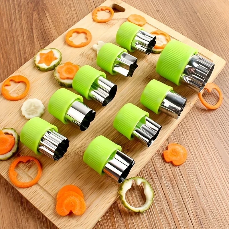 9PCS/Stainless steel Cookie and Vegetable Cutting Set - Mini fruit and cookie embossing molds for children's baking image 3