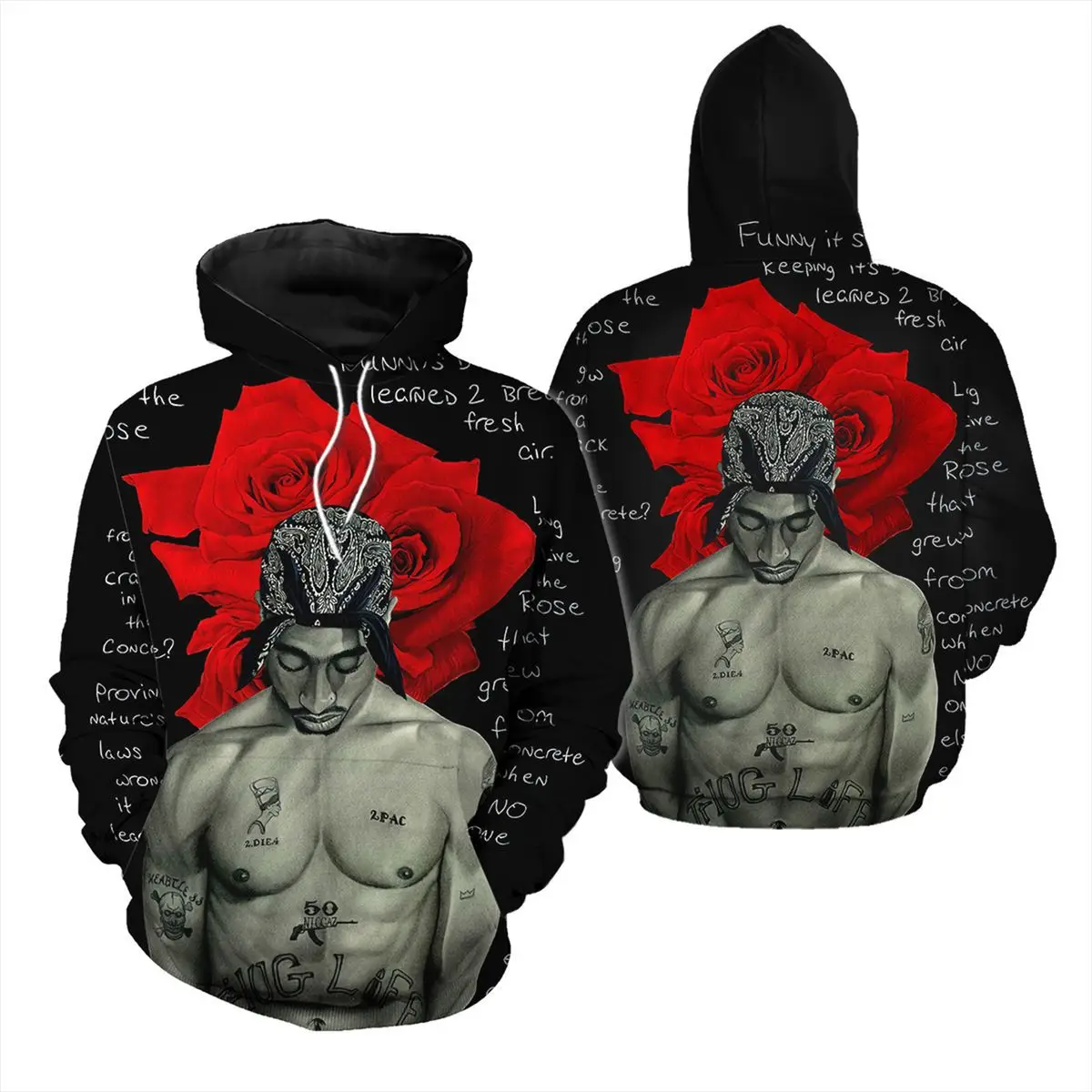 2pac Print Hoodies for Men Fashion 3D Pattern New in Sweatshirts Hip Hop Harajuku Oversized Pullover Tops S-7XL Women Sweatshirt