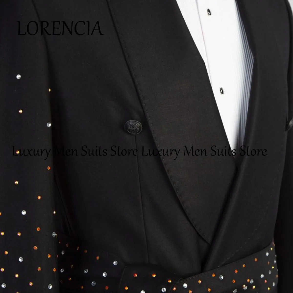 Customized Men Shawl Lapel Belt Rhinestone Embellished Suits Groom Wedding Tuxedos 3 Pieces Sets Male Prom Blazers Costume Homme