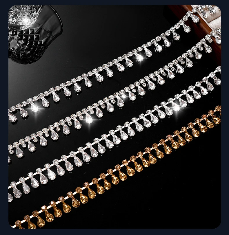 10 Yards Strass-Kette Kristall-Diamant Kleidungszubehör DIY Handwerk Geschenkdekoration Metall-Strass-Band Nähzubehör – Detail 1