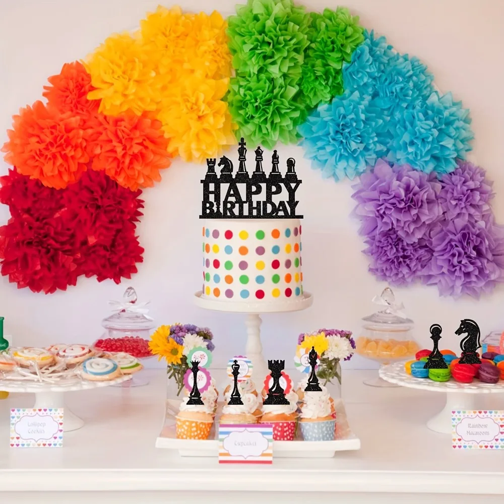 13-teiliges Schach-Kuchendekorations-Set, Schach-Geburtstags-Kuchenaufsätze, Schwarze Schach-Themen-Kuchendekoration für Babyparty und Geburtstagsfeier – Detail 4