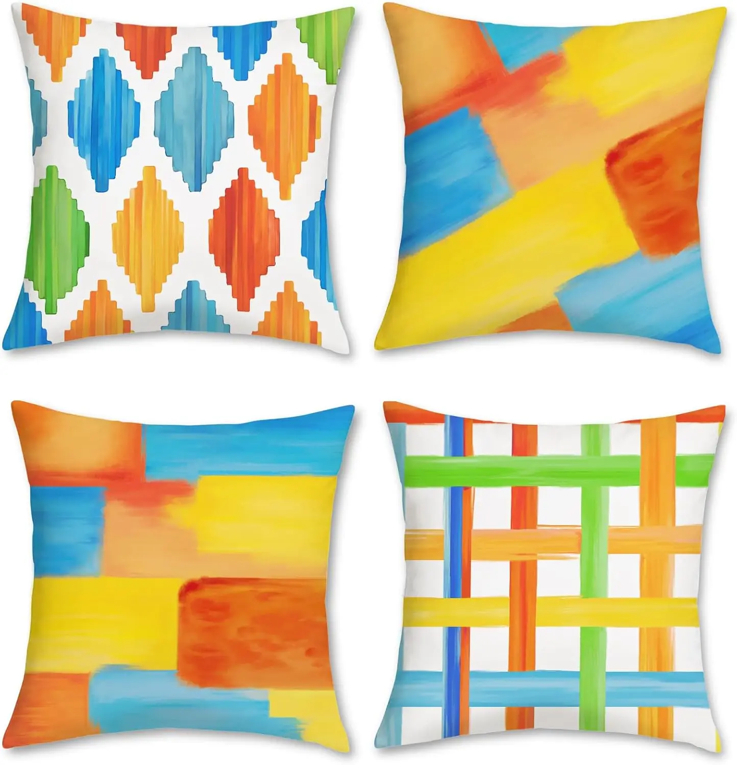 Abstract Geometric Pillow Covers – Colorful Boho Art 4-Pack Cushion Covers for Couch, Sofa, Outdoor, Home Décor