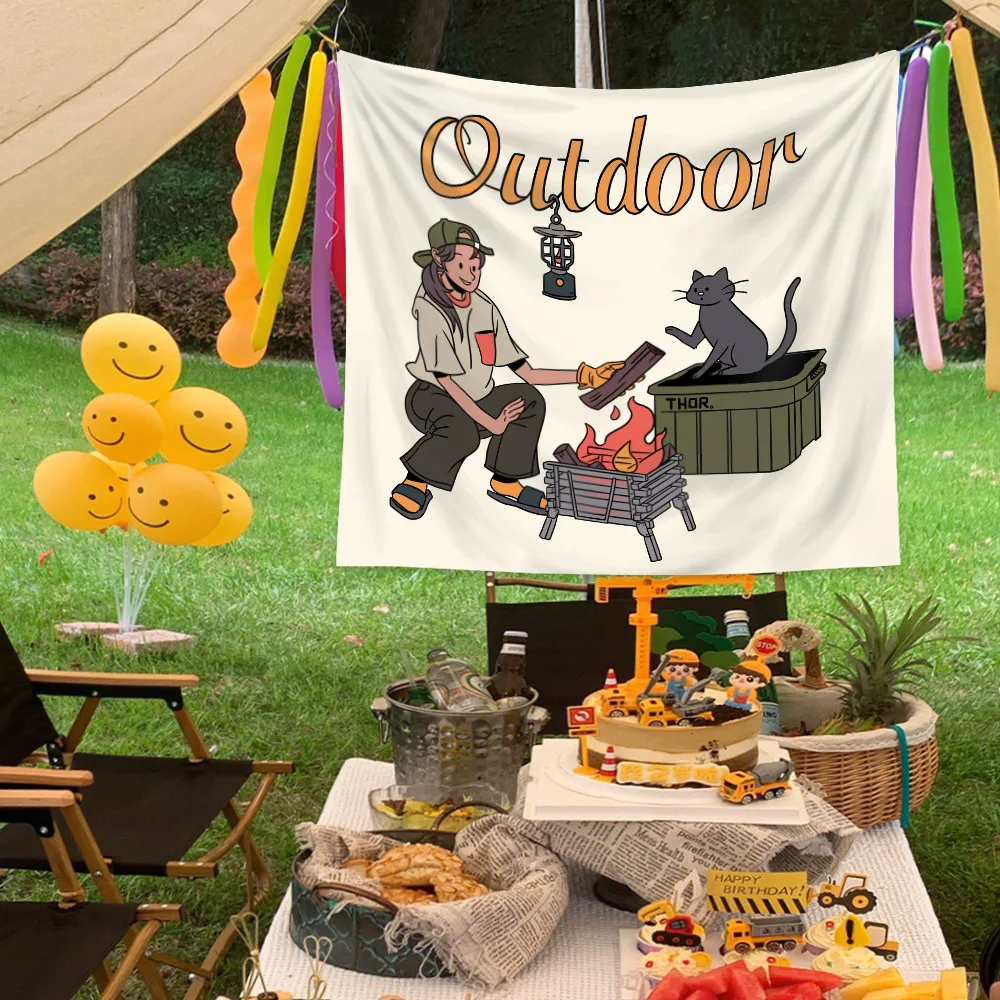 

Camping Hanging Cloth Party Background, Wall Cloth, Ins Wind, Outdoor Stall,Decorative Photo Booth, Birthday Deco