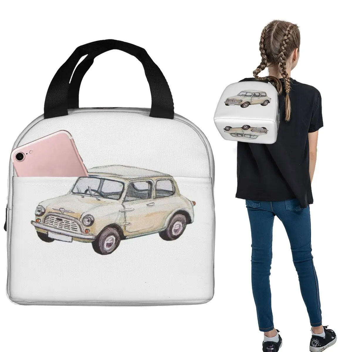 

Классическая белая термосумка для обедов в стиле акварели для женщин и детей, портативная сумка-тоут для еды, термосумка для ланча