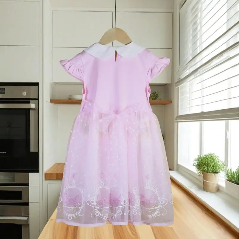 Anime Sanrios Children's Summer Dress Kuromi Girls Short Sleeve Skirt Cute Gauze Fashion Princess Skirt Thin Summer Kids Clothes