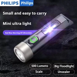 Philips Newest Portable Flashlight LED Rechargeable UV Light Mini Flashlights Camping Lamp for Hiking Self Defense