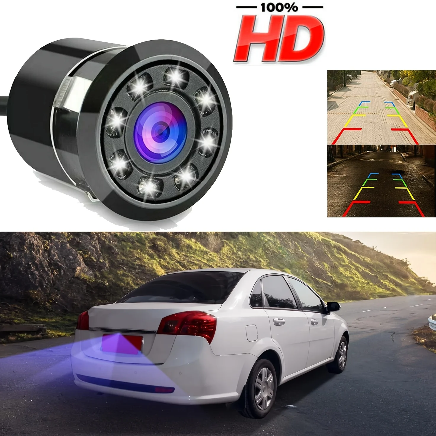 HD Backup Camera,Night Vision Backup Camera with 8 LEDs,for Car, Rearview Universal Reverse Cam Kit for Vehicle SUV RV Pickup
