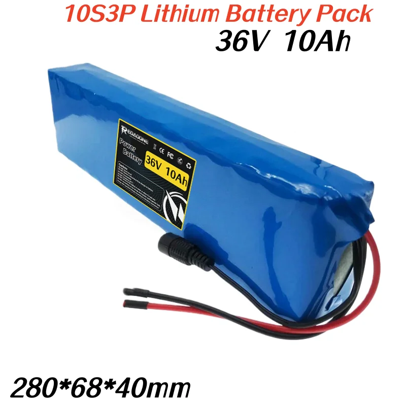 

Аккумуляторная литиевая батарея 36В 10Ач 18650 (10S3P) с BMS для модифицированных электросамокатов мощностью 350Вт