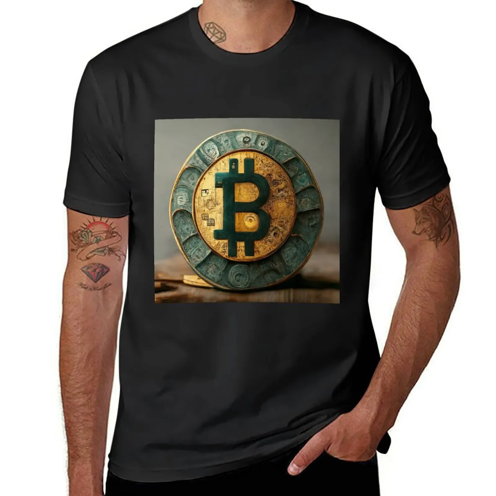 

Detailed Bitcoin Master: Green Symbol, Golden Core T-Shirt summer top blanks customs cute tops black t shirts for men