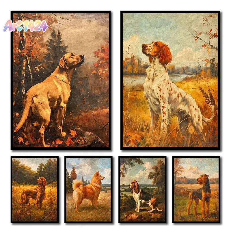Vintage Dog Finnish Spitz Basset Hound Hunting Poster Canvas Printing Wall Art Picture for Farmhouse Home Decor Dog Lover Gif