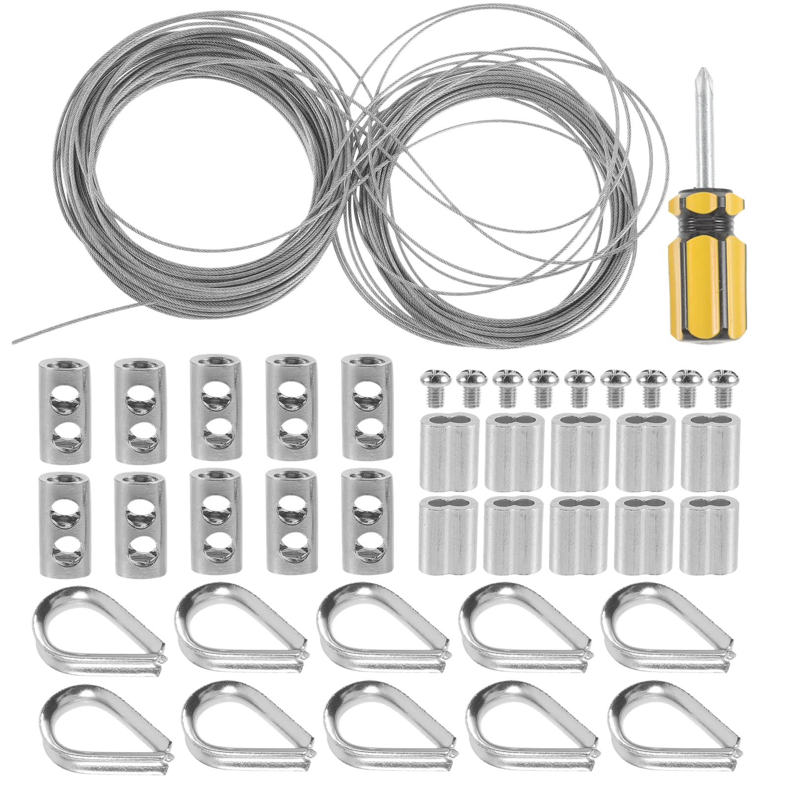 Cercas de aço inoxidável revestido fio corda luz kit suspensão rolo jardim conjunto (30 metros) dedal ferramenta friso prata