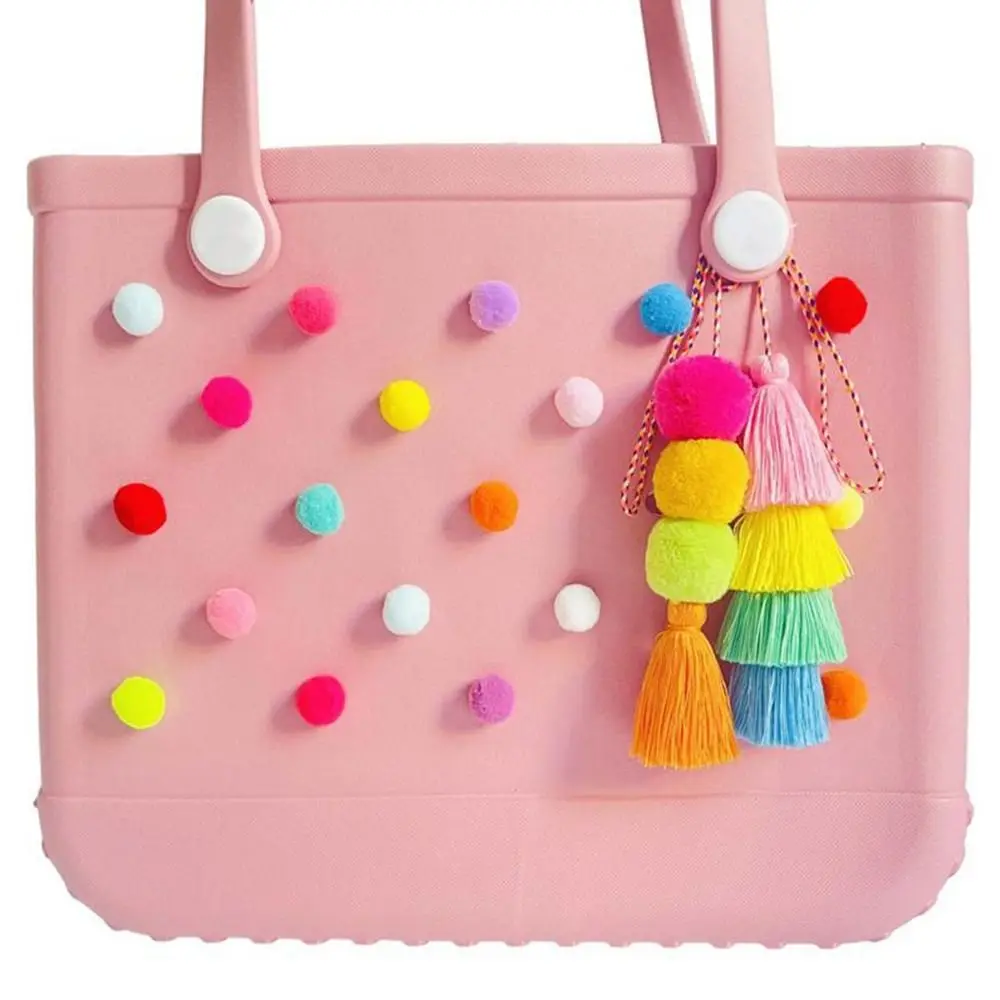 Colorful Charms for Bogg Bags Pom Pom Tassel DIY Beach Bag Accessories Charms Handbag Rubber Beach Bag for Bogg Bag