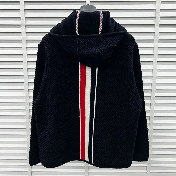 2023 TB Brand Hooded Varsity Jackets Women Striped Knitted Duffle Coats Grils Autumn Winter Oversize Cardigans Outerwears Lady