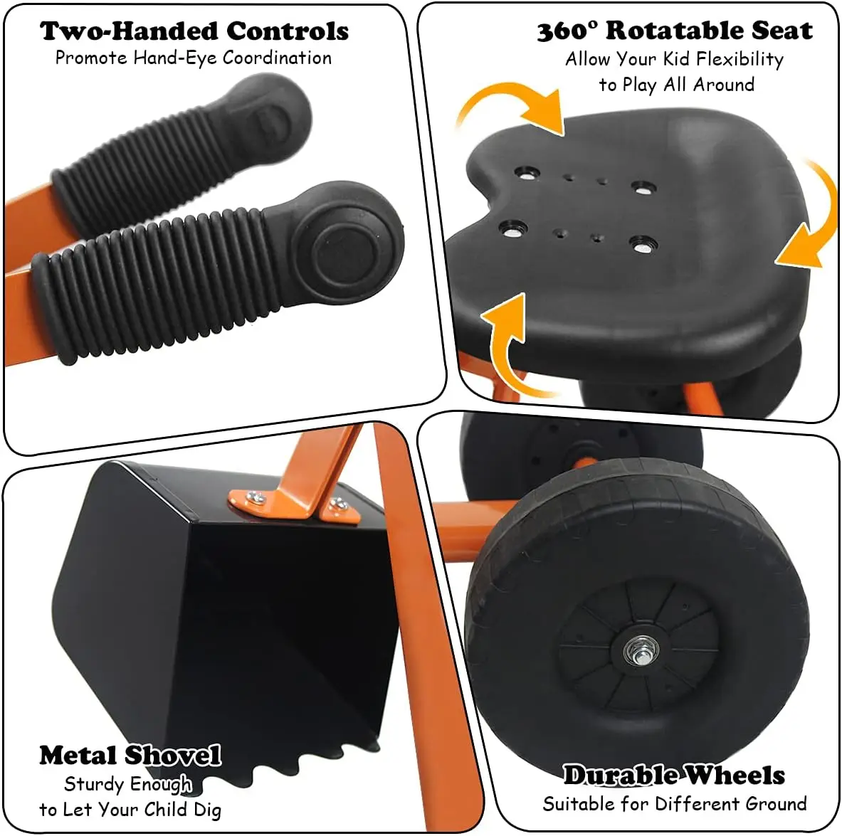 Sandbox Digger com assento e alça para crianças, Metal sentar na areia, brinquedo para quintal, 4 WD