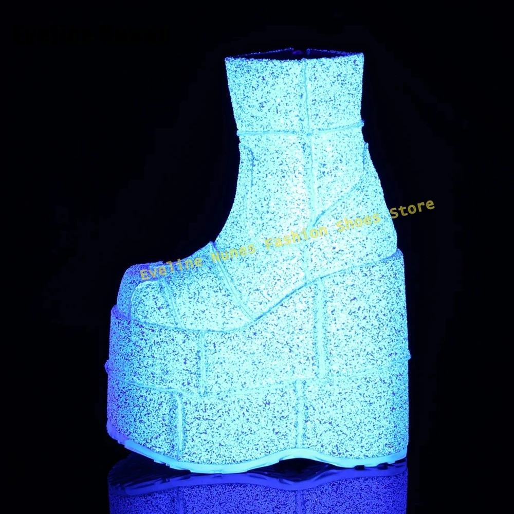 

Silvery Blingbling Platform Fashion Boots Round Toe Thick Sole Height Increasing Sequined Cloth Cosplay Girls Ankle Boot 2025