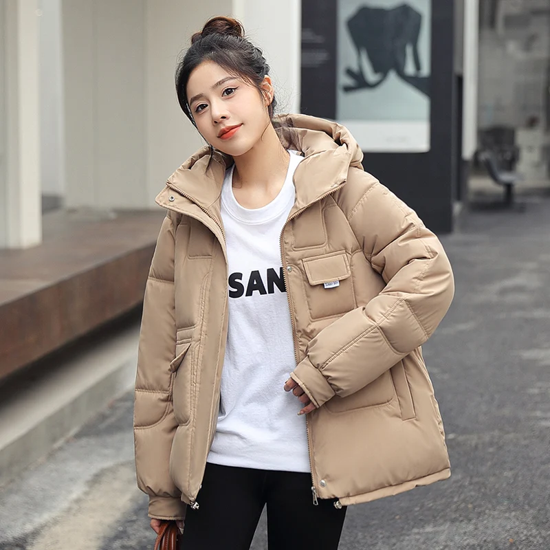 Down Padded Jacket Women Short Overcoat 2025 Winter Thick Warm Parka Female Outerwear Loose Hooded Bread Clothing Student Jacket