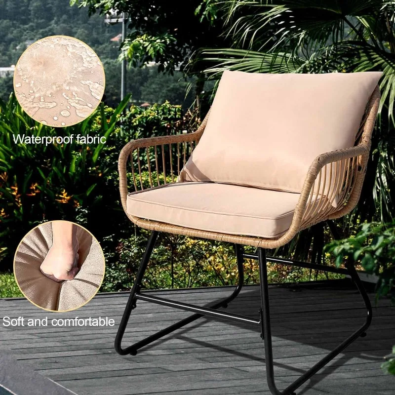 Outdoor Rope Wicker Patio Conversation Set, All-Weather Rattan Conversation Chairs for Backyard, Balcony