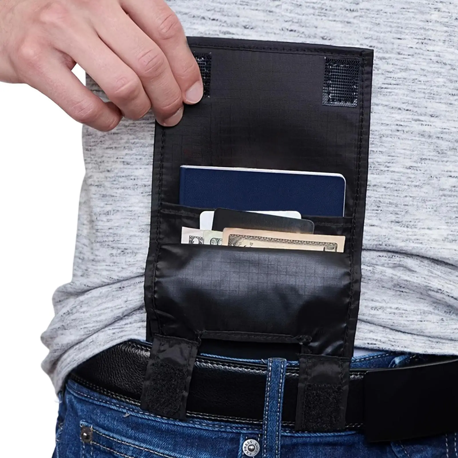 Gürtelbrieftasche, schlank, tragbar, schneller Zugriff, unsichtbare Nylon-Gürteltasche für Ausweis, Reisepass, Handy, Schlüssel, Kreditkarte, Reisen – Detail 6