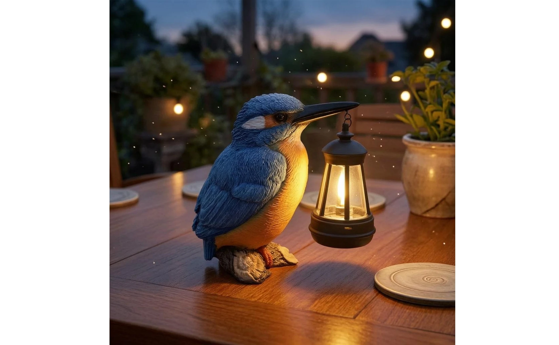 Solar Kingfisher Statue Resin Hanging Lantern Bird Bird Statue Light Realistic Design Outdoor Decor Weatherproof for Yard, Patio
