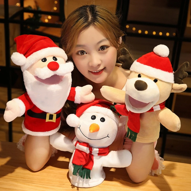 Christmas Hand Puppet Santa Claus Plush Stuffed Toy Cute Funny Elk Snowman Toy New Dropship