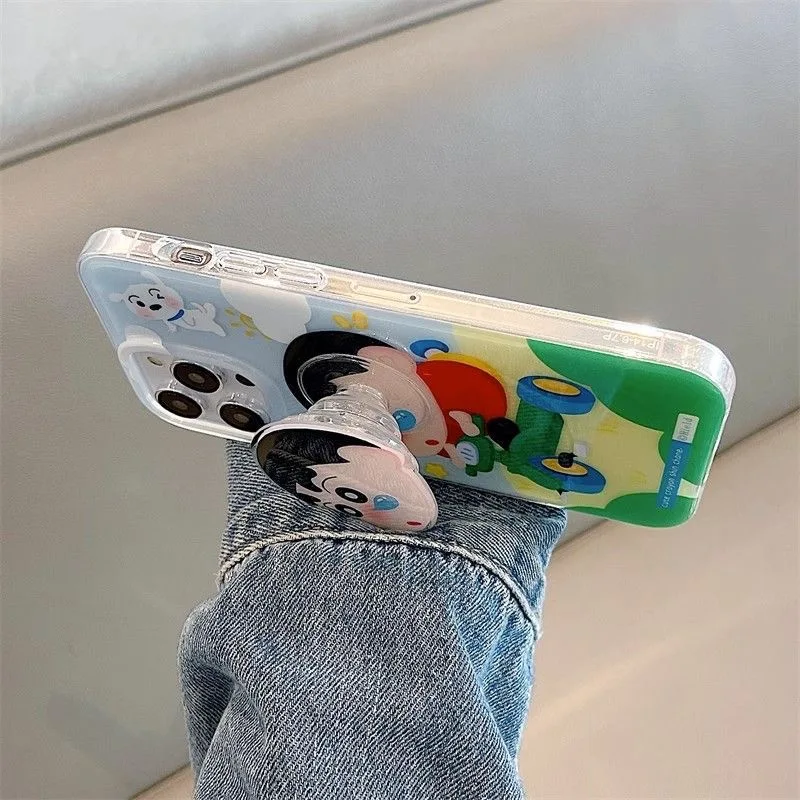 เคสโทรศัพท์ลายการ์ตูนญี่ปุ่น คู่รักตลก น่ารัก ชินจัง น้ำมูก บูจัง สำหรับ iPhone 17 13 14 15 16Pro Max พร้อมที่จับลายอนิเมะ ﻿