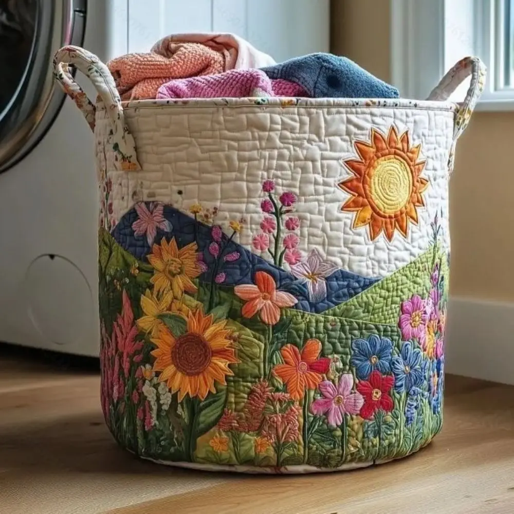 Multi Color Pattern Quilted Laundry Basket Folding Large Capacity Dirty Clothes Storage Basket Space Saving with Handle
