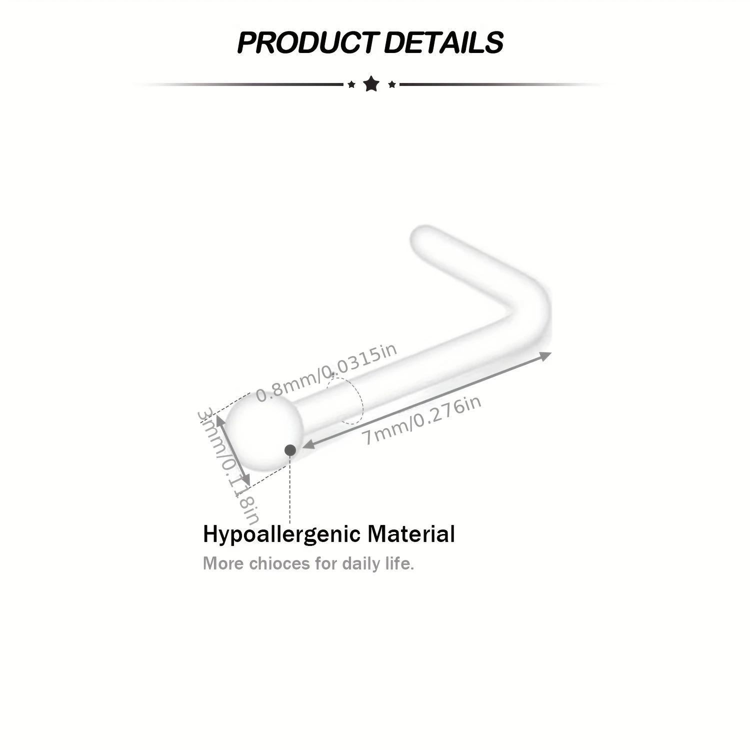 20pcs Clear Plastic Nose Studs - L-Shaped & S-Shaped Nose Rings, Ball Top Nose Piercing Jewelry, Flexible Bone Retainer