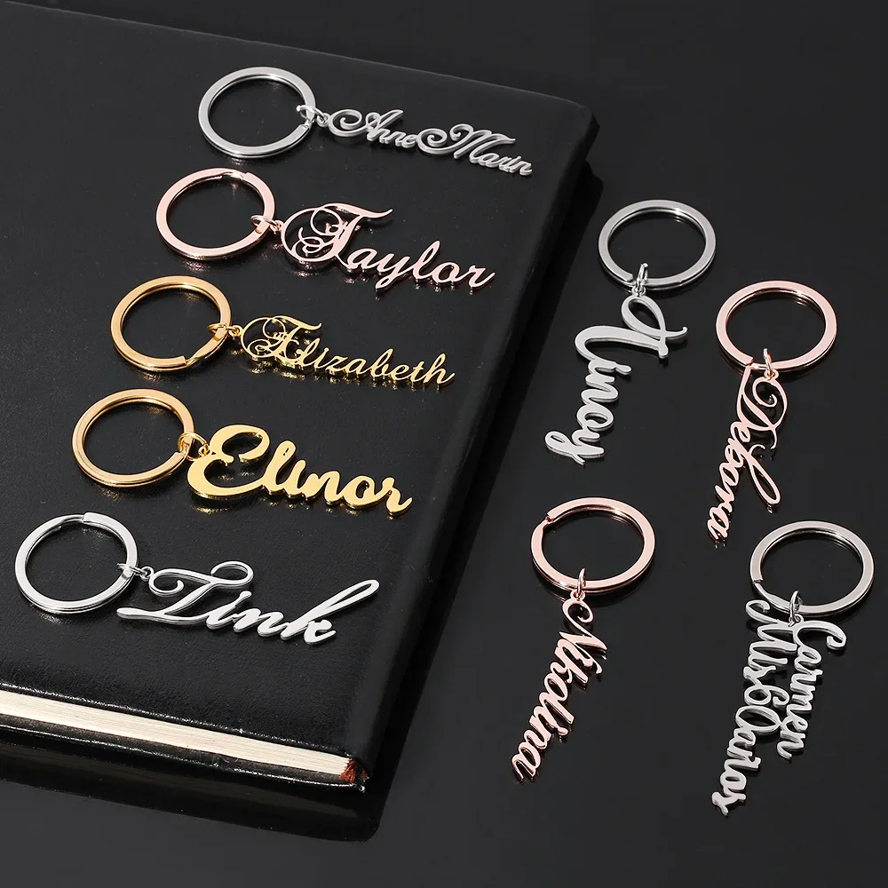 Personalized Custom Women Name Letter Keyring Unique Stainless Steel Key Chain For Man Customize Keychain Jewelry Gifts New